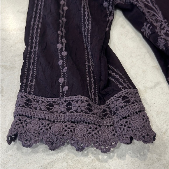 Johnny Was Embroidered Lace Trim Eyelet Purple Bohemian Crochet Top Medium - Picture 7 of 14